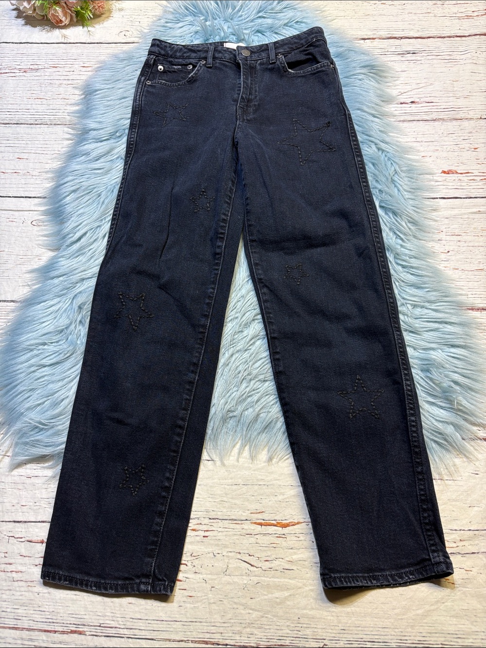 Sundry Black Straight-Leg Jeans with Star Stitching Sz 25